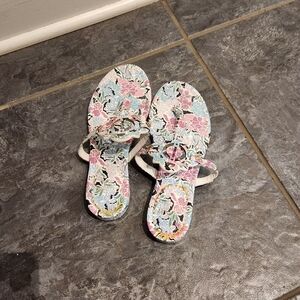 Crown & Ivy Floral Sandals with Pink and Blue